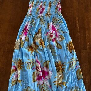 Tropical Floral Maxi Dress in Blue and Pink